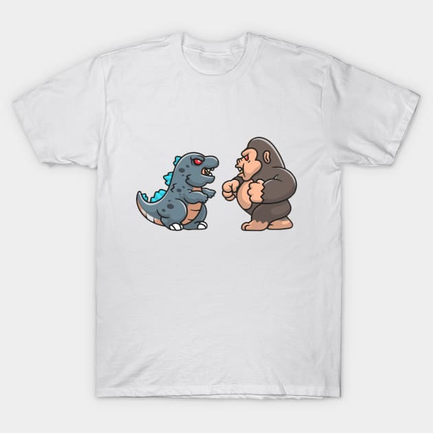 cute godzillz vs king kong T-Shirt by Space wolrd